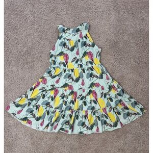 Kids Tropical Floral Tiered Halter Dress Blue Yellow Pink Size 10A 3321020 S21
